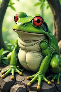 Anime style s Edible Frog from Warhammer , universe, Crew Cut fern green hair, summer