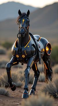 sci fi, digital art, robotic Horse, it is wearing a Qajar Art fashion style cybernetics