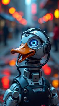 sci fi, digital art, robotic Duck, wearing cybernetics