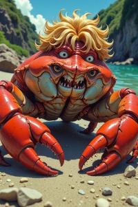 Anime style s Jonah Crab from Resident evil universe, Over Eye Curly gold hair, summer, knee level shot