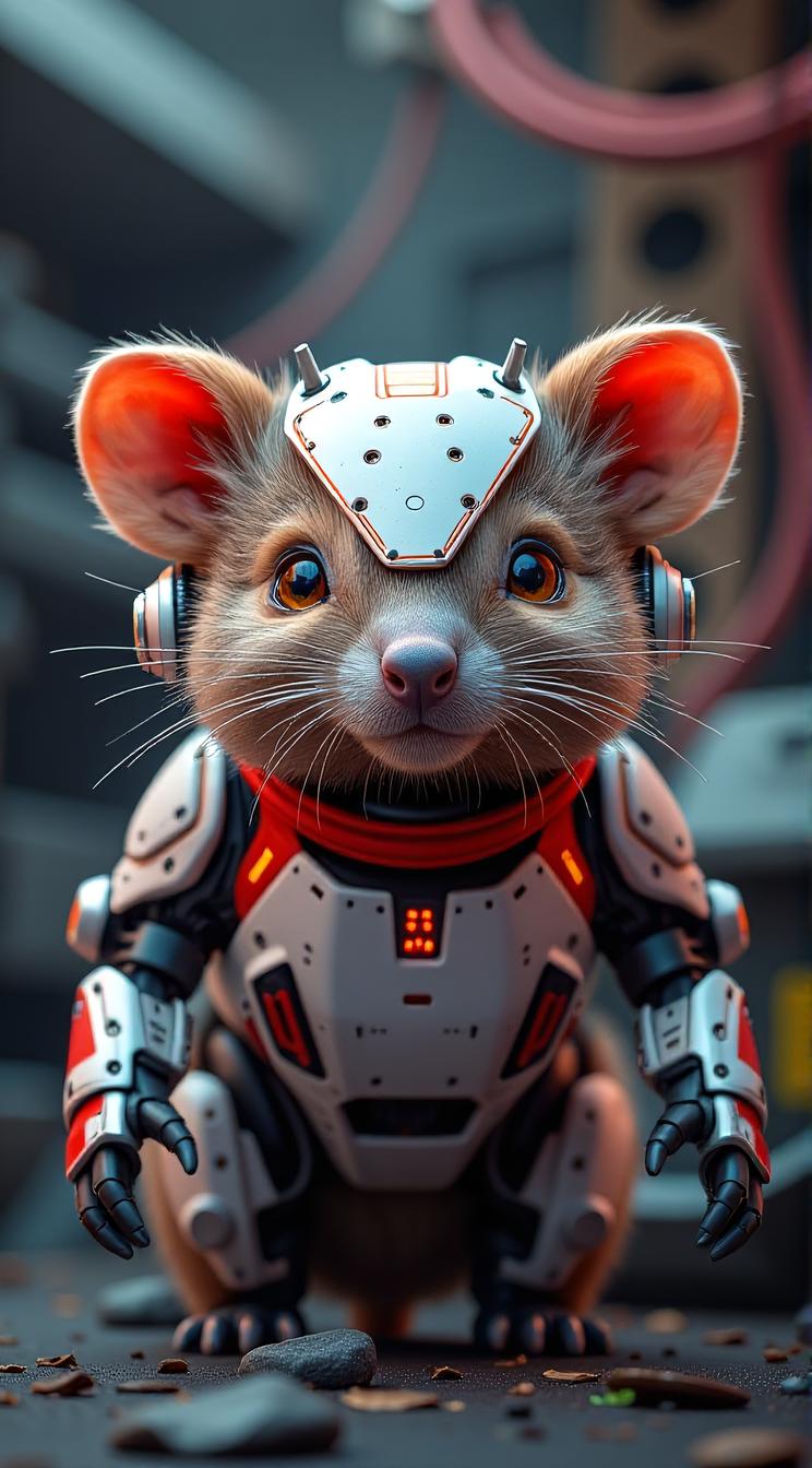 sci fi, digital art, hyper detailed, Portrait of a robotic Wombat