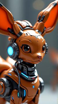 sci fi, digital art, robotic Eevee of Instinct with Ceramic ears, wearing cybernetics
