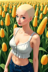 anime style masterpiece,best quality , Bald corn hair, spring