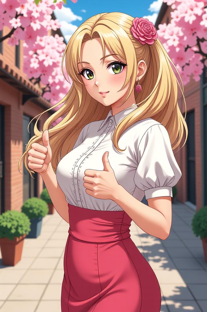 anime style masterpiece,best quality , Over Eye champagne hair, spring