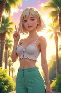 anime style masterpiece,best quality , Bob ivory hair, summer