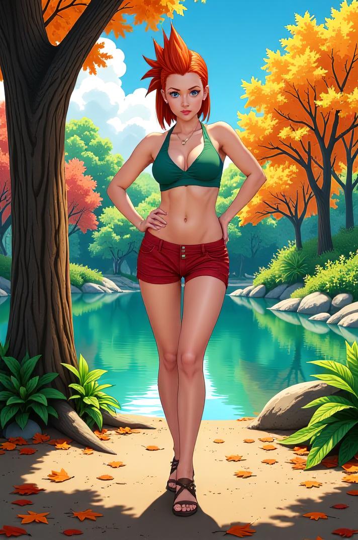 anime style masterpiece,best quality , Mohawk Flat carrot orange hair, autumn