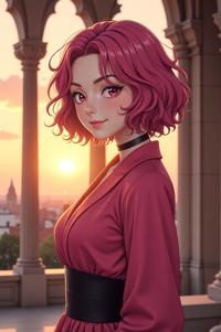 anime style masterpiece,best quality , Bob Curly brass hair, spring