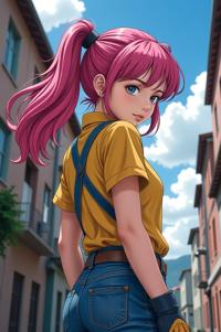 anime style masterpiece,best quality , Mullet fuchsia hair, spring