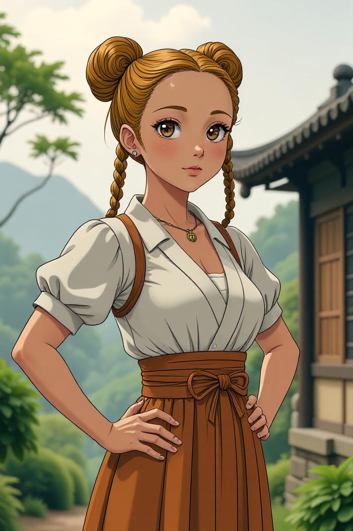 anime style masterpiece,best quality , Cornrows goldenrod hair, spring