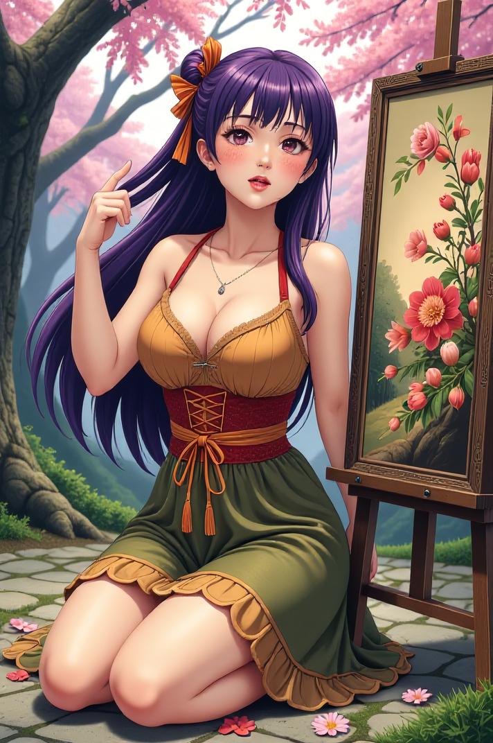 anime style masterpiece,best quality , Greased Back han purple hair, spring