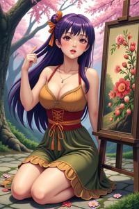 anime style masterpiece,best quality , Greased Back han purple hair, spring