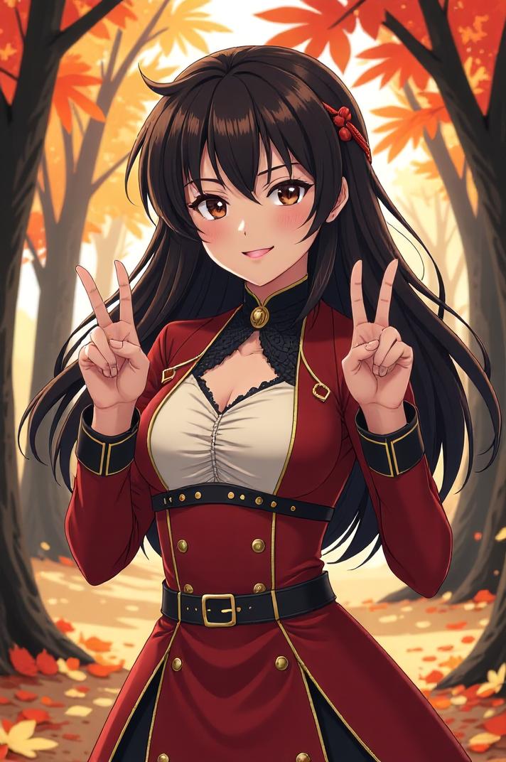 anime style masterpiece,best quality , Buffont chocolate hair, autumn
