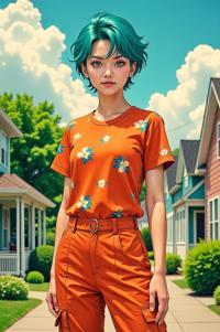 anime style masterpiece,best quality , Left Parting malachite hair, summer