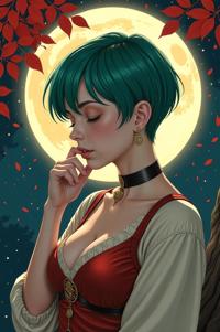 anime style masterpiece,best quality , Buzz Cut malachite hair, autumn