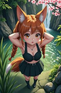 anime style masterpiece,best quality , Pony Tail Braids ivory hair, spring