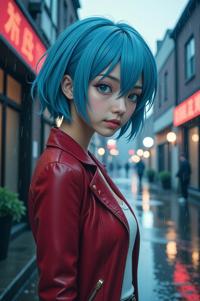 anime style masterpiece,best quality , Left Parting sky blue hair, autumn