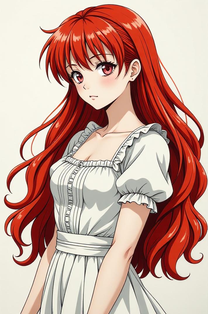 anime style masterpiece,best quality , Long Center Parting scarlet hair, summer