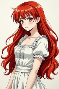 anime style masterpiece,best quality , Long Center Parting scarlet hair, summer