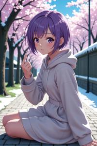 anime style masterpiece,best quality , Bald purple hair, spring