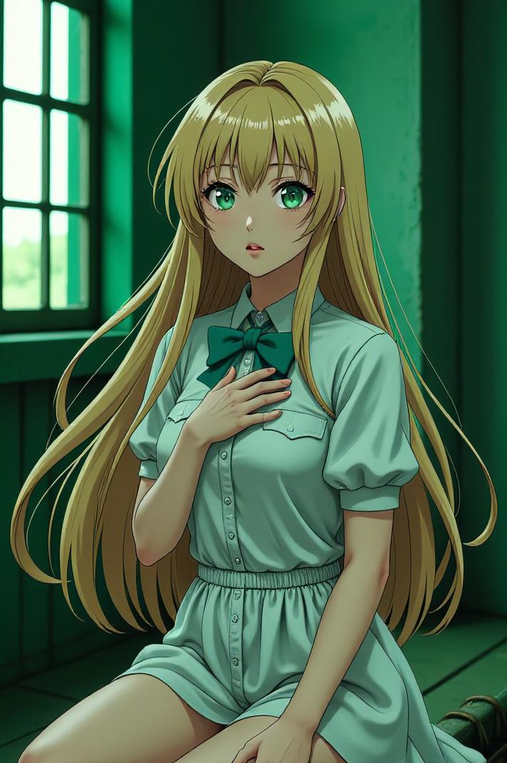 anime style masterpiece,best quality , Long linen hair, spring