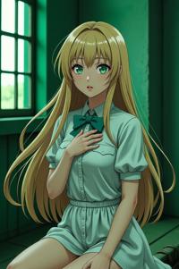 anime style masterpiece,best quality , Long linen hair, spring