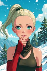 anime style masterpiece,best quality , Bald emerald hair, winter