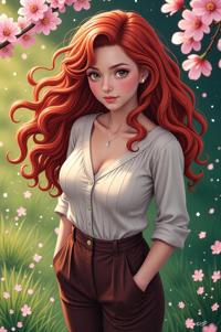 anime style masterpiece,best quality , Top Curls pumpkin hair, spring