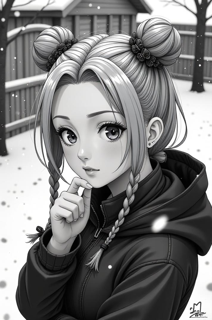 anime style masterpiece,best quality , Cornrows buff hair, winter