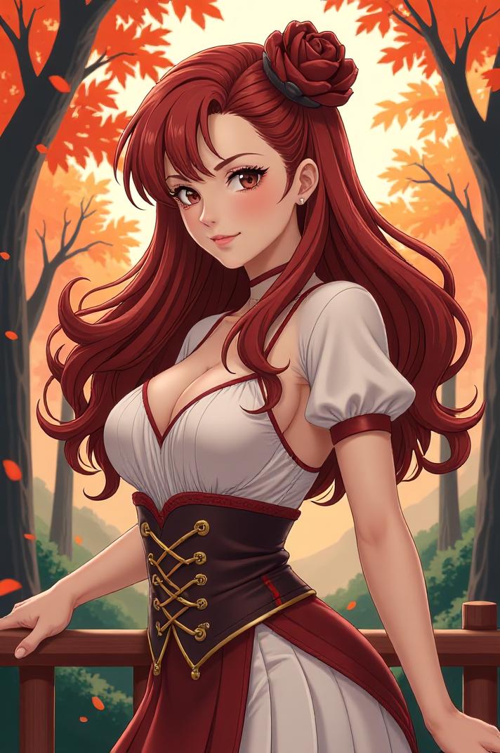 anime style masterpiece,best quality , Buffont plum hair, autumn