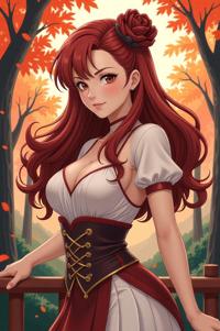 anime style masterpiece,best quality , Buffont plum hair, autumn