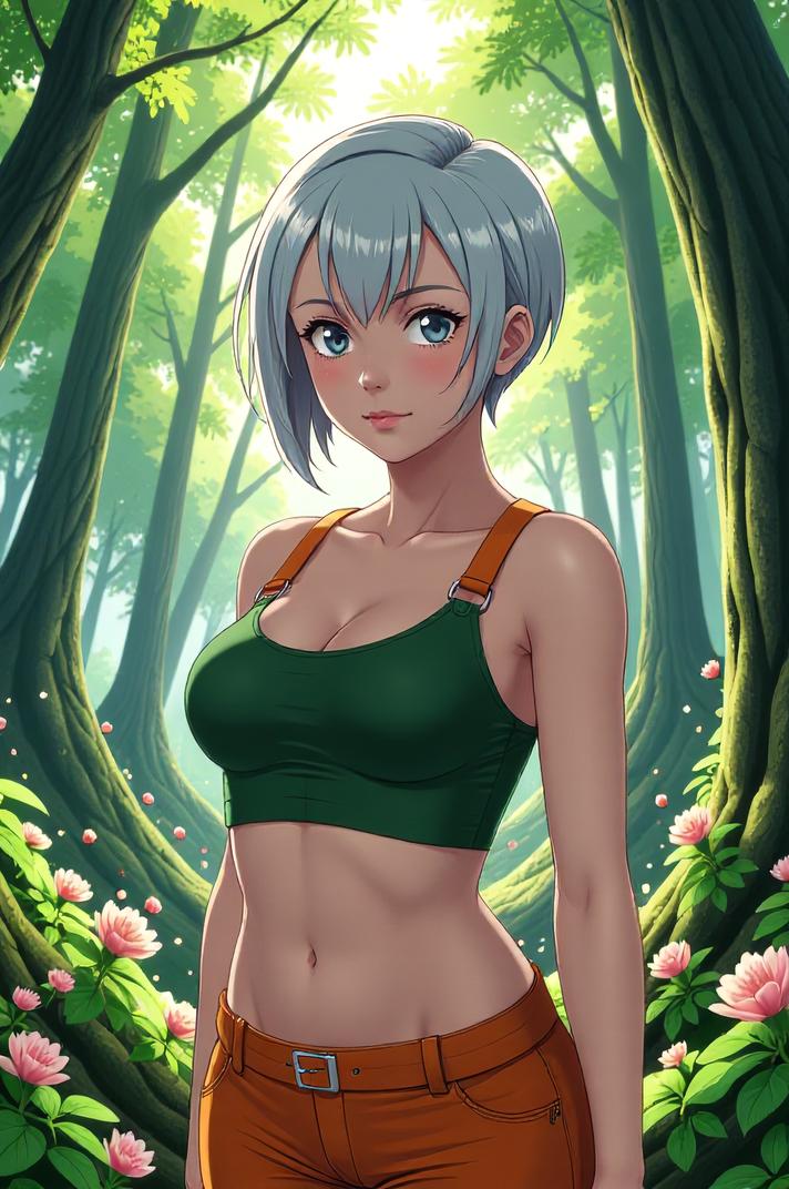 anime style masterpiece,best quality , Buzz Cut myrtle hair, spring