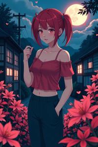 anime style masterpiece,best quality , Lob cinnabar hair, autumn