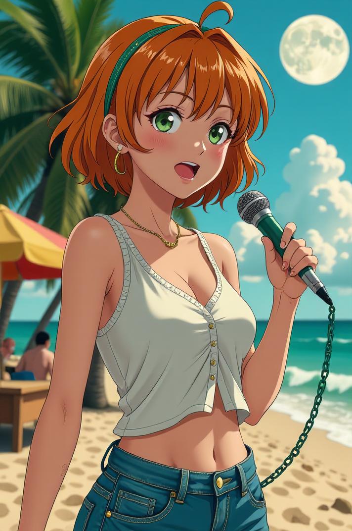 anime style masterpiece,best quality , Grungey Parted ochre hair, summer