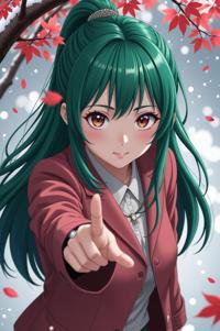anime style masterpiece,best quality , Over Left Eye viridian hair, autumn
