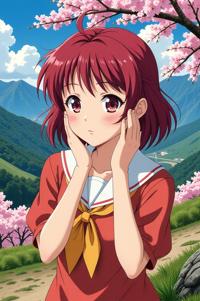 anime style masterpiece,best quality , Lob maroon hair, spring