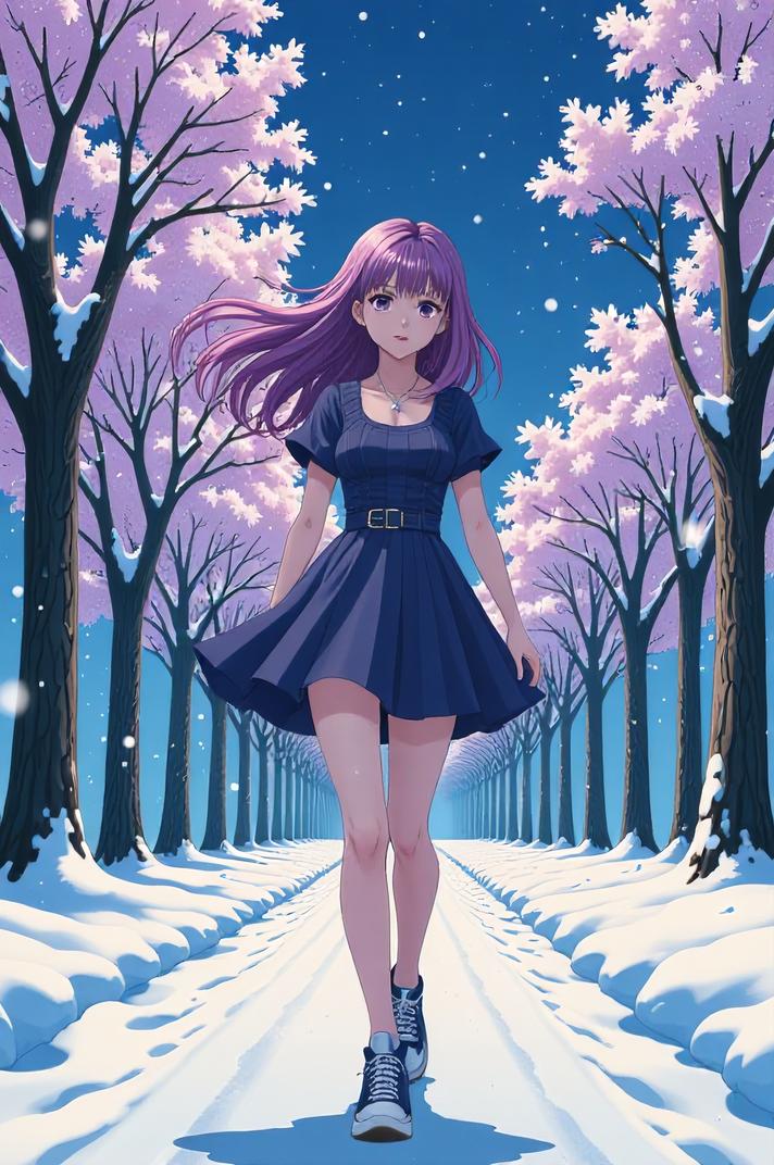anime style masterpiece,best quality , Long Center Parting wisteria hair, winter