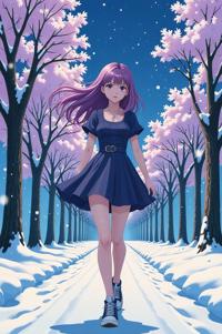 anime style masterpiece,best quality , Long Center Parting wisteria hair, winter