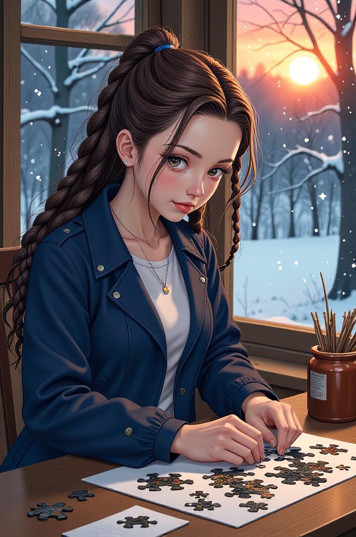 anime style masterpiece,best quality , Cornrows sepia hair, winter