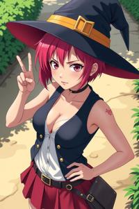 anime style masterpiece,best quality , Mohawk Short cerise hair, summer