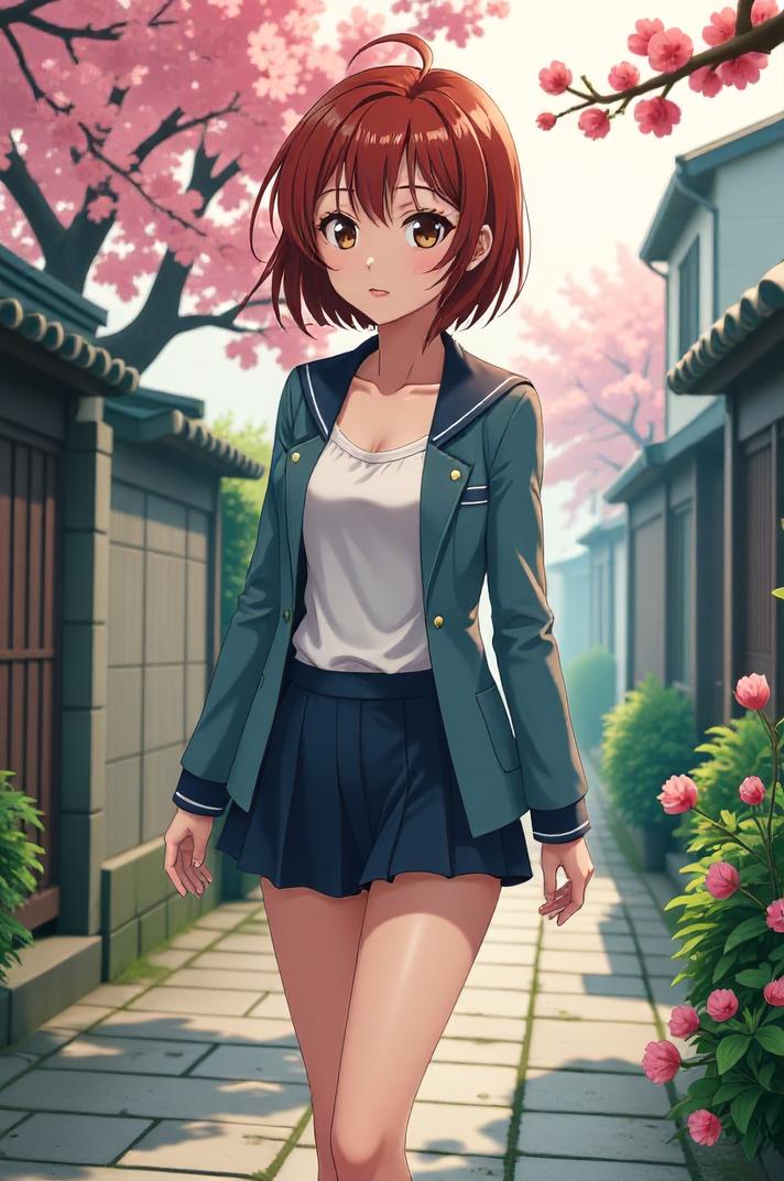 anime style masterpiece,best quality , Over Eye rust hair, spring