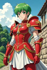 anime style masterpiece,best quality , Buzz Cut kelly green hair, summer