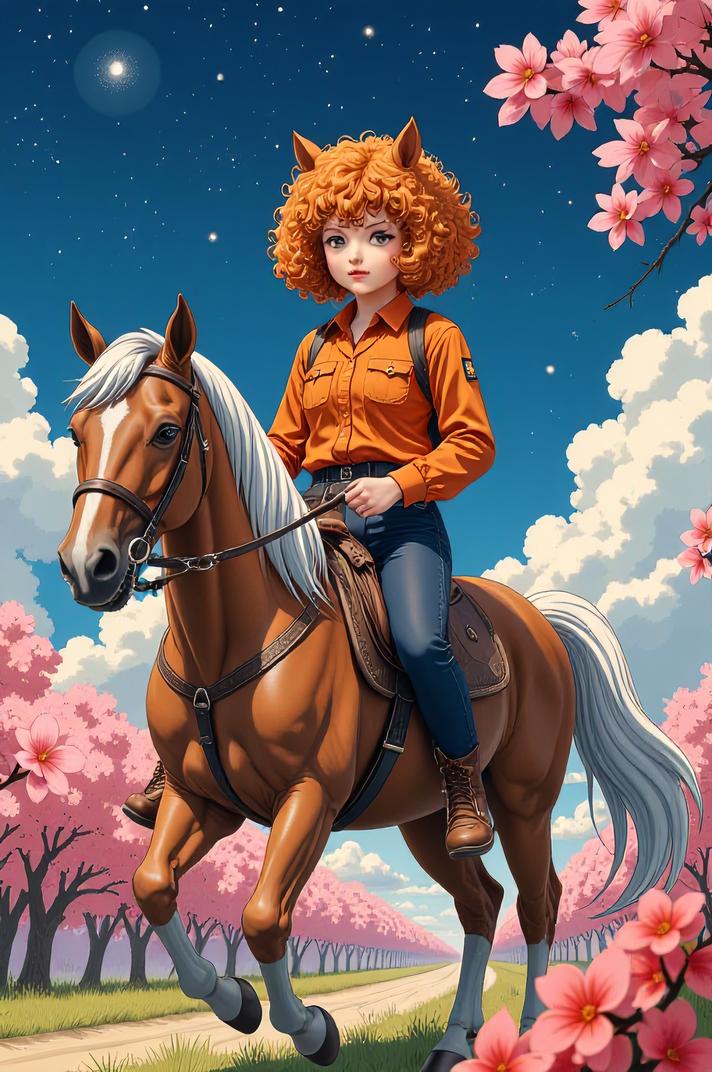 anime style masterpiece,best quality , Bob Curly orange hair, autumn