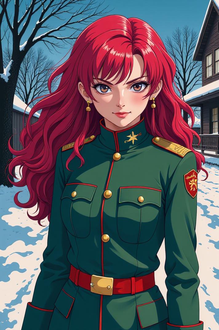 anime style masterpiece,best quality , Mullet Curly magenta hair, winter