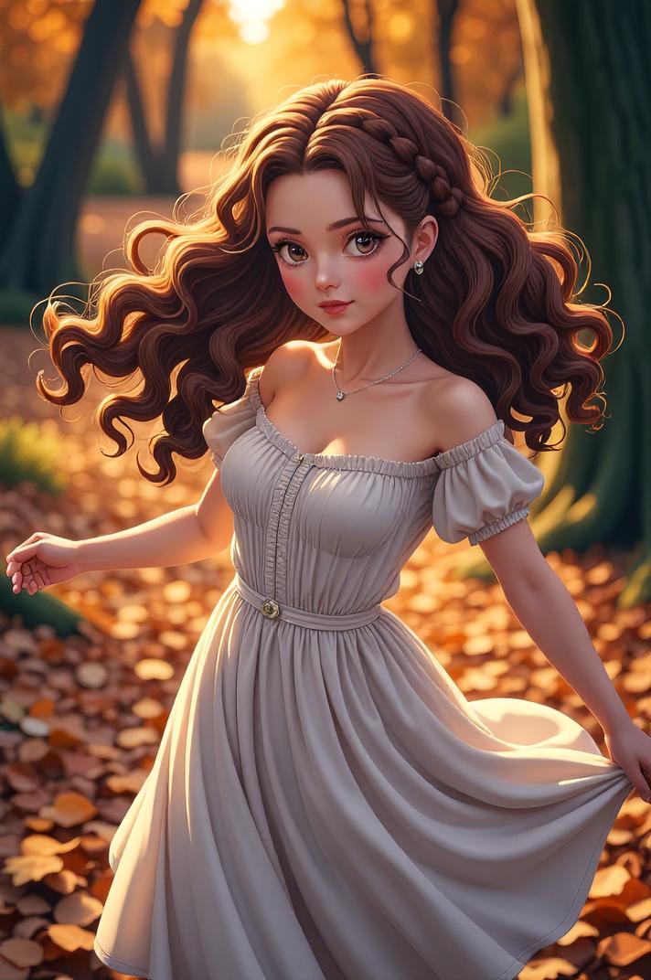 anime style masterpiece,best quality , Long Curly zucchini hair, autumn