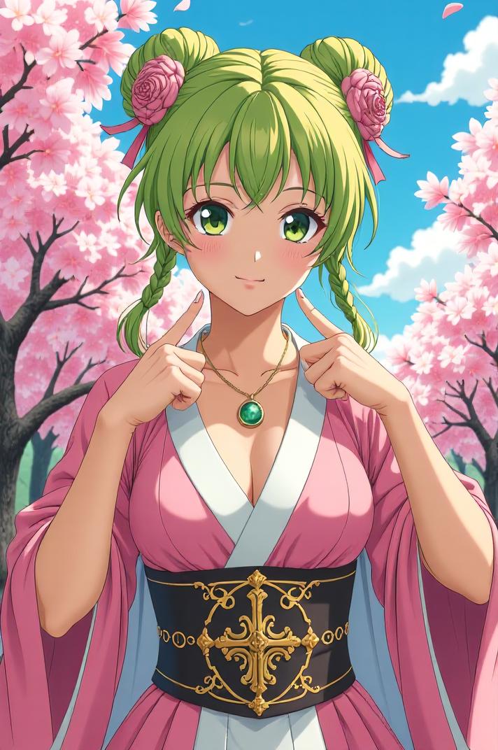 anime style masterpiece,best quality , Over Eye lime hair, spring