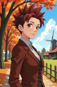 anime style masterpiece,best quality , Mohawk Spike russet hair, autumn