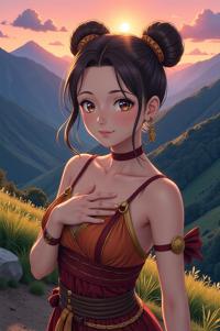 anime style masterpiece,best quality , Bun brass hair, spring
