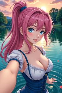 anime style masterpiece,best quality , Pony Tail cobalt hair, spring