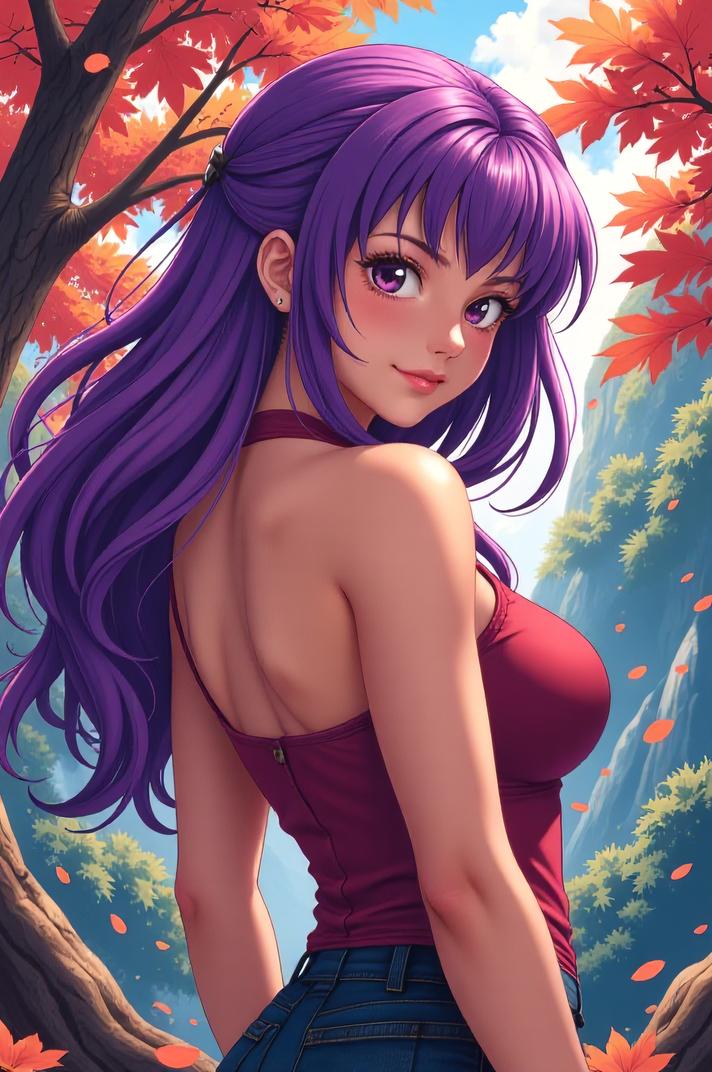 anime style masterpiece,best quality , Rachel amethyst hair, autumn