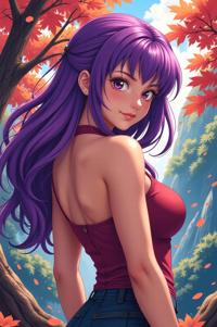anime style masterpiece,best quality , Rachel amethyst hair, autumn